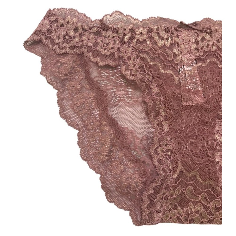 Victoria's Secret Dream Angel Blush and Gold Corded Lace Shimmer Cheekini Panty - Picture 3 of 12